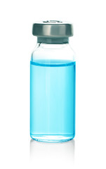Medicine bottle for injection, medical glass vial isolated on white background.