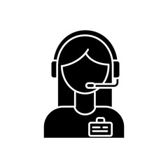 Admin support black glyph icon. Virtual assistant, consultant. Managing and assistance, schedule planning, administration support. Silhouette symbol on white space. Vector isolated illustration