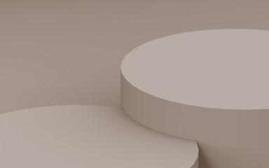 3d brown cream cylinder podium minimal studio background. Abstract 3d geometric shape object illustration render. Display for cosmetic perfume fashion product.