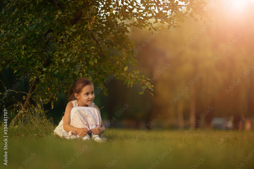 Sticker portrait of cute little girl in park