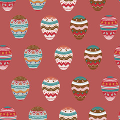 Vector seamless pattern with Easter eggs. pink background