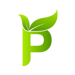 Letter P with leaf element, Ecology concept