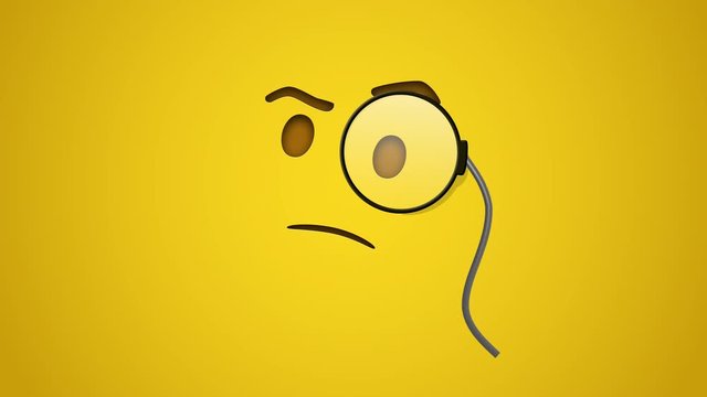 Animated colorful looping face with monocle emoji background for apps or ad commercial. Bringing life to your screen. Fun character motion graphic design.