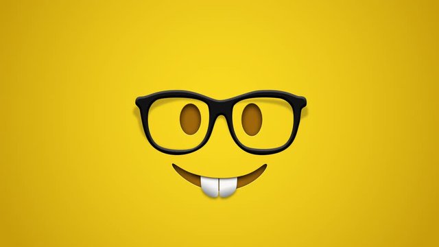 Animated colorful looping nerd face emoji background for apps or ad commercial. Bringing life to your screen. Fun character motion graphic design.