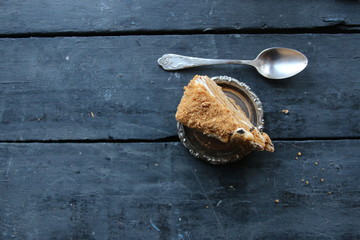 cake on rustic wooden table