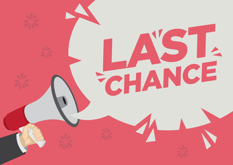 Retail Sale promotion shoutout of last chance with a megaphone speech bubble against a red background.