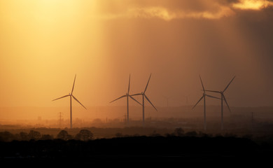 Wind turbines for renewable energy in the Trent river valley. UK.