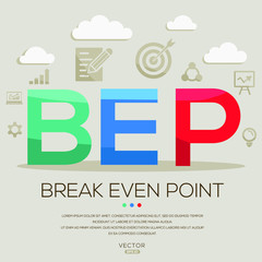 Fototapeta premium BEP mean (break even point) ,letters and icons,Vector illustration