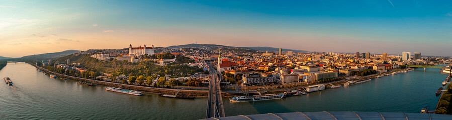 Fototapeta na wymiar Panorama of Bratislava, Slovakia from UFO restaurant on brigde