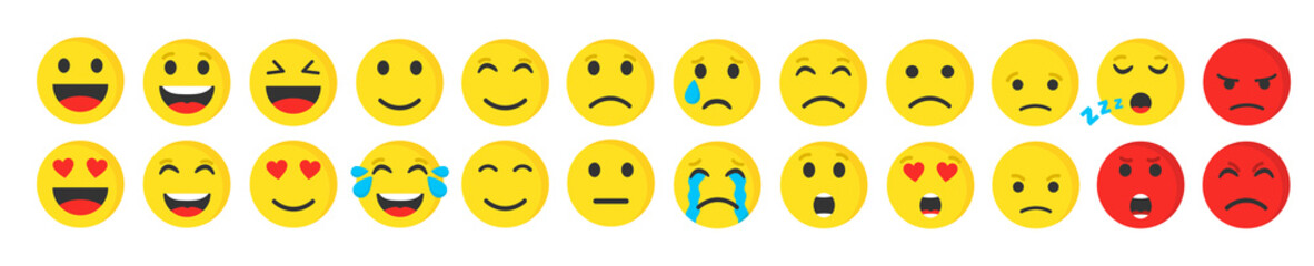 Set of cute smiley emoji flat icon, vector illustration. - obrazy, fototapety, plakaty
