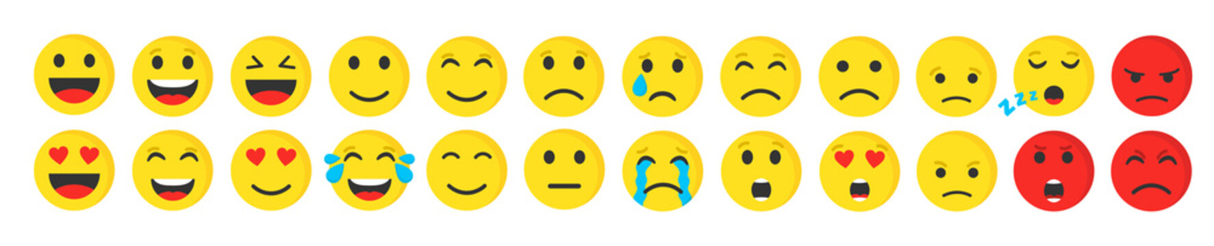 Naklejka Set of cute smiley emoji flat icon, vector illustration.