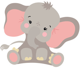 Cute elephant sitting isolated on white