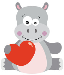 Obraz na płótnie Canvas Cute hippo sitting holding a red heart