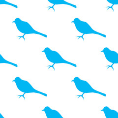 Seamless pattern with interesting blue birds on white background for fabric, textile, clothes, tablecloth and other things. Vector image.