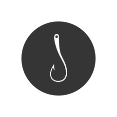 Fishing hook icon, black sign design. Vector in modern flat