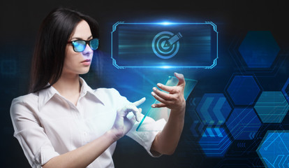 Business, Technology, Internet and network concept. Young businessman working on a virtual screen of the future and sees the inscription: