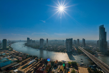 Fototapeta na wymiar Landscape of River in Bangkok city with blue sky