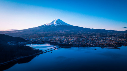 Sunrise View to the Fuji Mount in the Clear Blue Sky, Japan