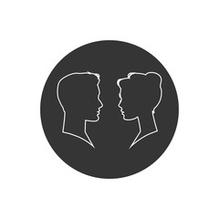 Man and woman silhouette face to face. Line icon. Vector illustration