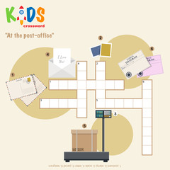 Easy crossword puzzle 'At the post-office', for children in elementary and middle school. Fun way to practice language comprehension and expand vocabulary. Includes answers.