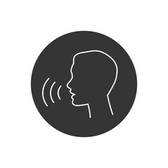 Voice control line icon. Speak or talk recognition linear icon, speaking and talking command, sound commander or speech dictator head, vector