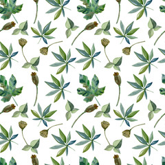 Exotic leaves, rainforest. Seamless, hand painted, watercolor pattern. Watercolor background. Hand painted. Watercolor pattern.