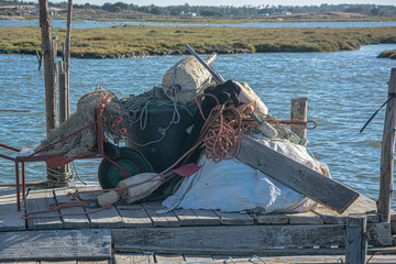 Sea fishing tackle in port