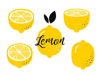 Lemons icons set. Cute hand drawn lemon slice. Vector