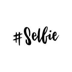 Hashtag Selfie. Hashtag icon. Vector lettering illustration on white background. Trendy young slang words. 