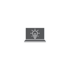 Laptop with light bulb vector icon symbol isolated on white background