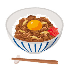 卵を乗せた牛丼のイラスト