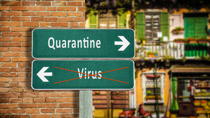 Fototapeta premium Street Sign to Quarantine versus Virus
