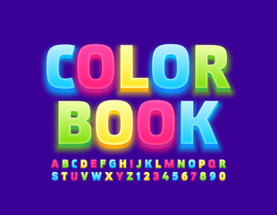 Vector bright Emblem Color Book. Kids Colorful Font. Creative Alphabet Letters and Numbers.