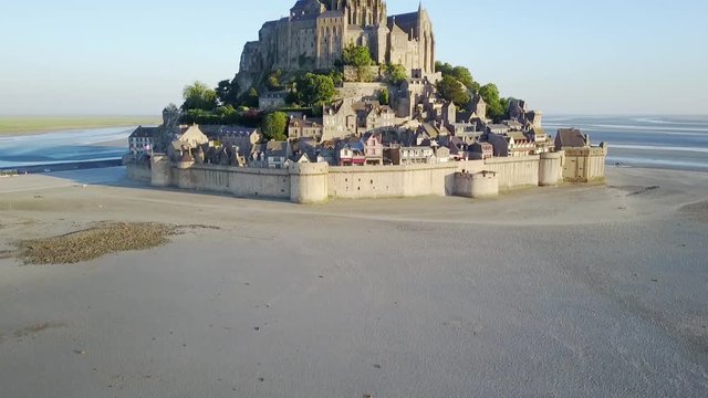 Le Mont Saint-Michel tidal island in beautiful twilight at dusk, Normandy, France