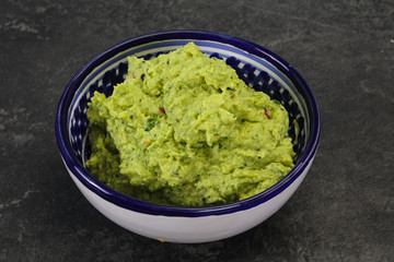 Avocado guacamole sauce with chili pepper