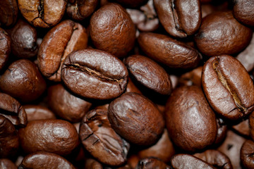 Kaffeebohnen, Nahaufnahme von Kaffee Bohnen, Kaffeebohnen Textur
