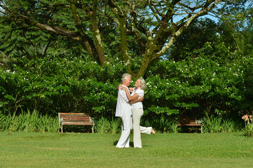 Beautiful caucasian senior couple in the park