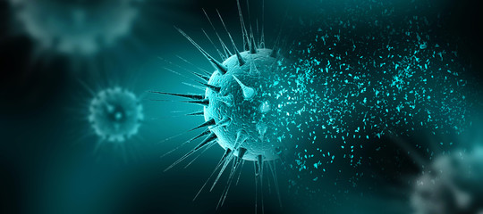 3d render Corona virus disease COVID-19. Microscopic view of a infectious virus