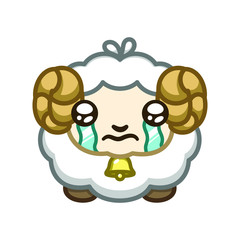 Cute simple sad fluffy sheep cartoon icon illustration. Logo drawing design. Farming, livestock and agriculture. Animal Cruelty. Wool. Vegan vegetarian.