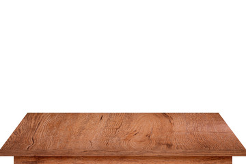 wooden tabletop. Table on white background.