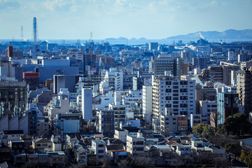 Panoramic View to the Himeji City from the Castle Hills, Japan