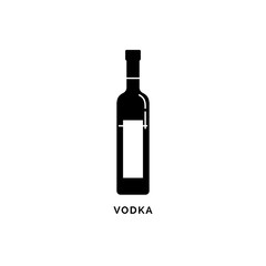 Bottle vodka silhouette. Alcohol drink drawing. Black white. Decoration element. Bar menu design. Symbol, logo. Isolated illustration white background. Drink element