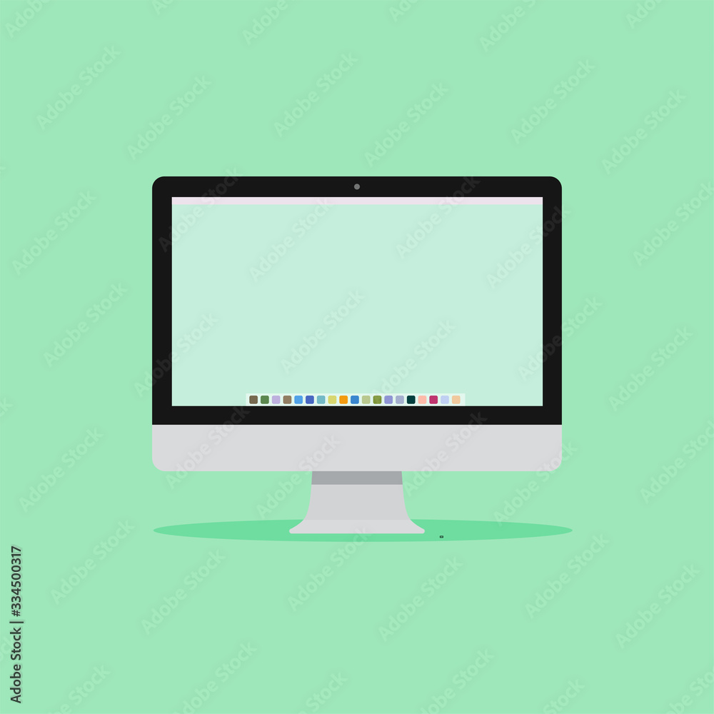 Wall mural personal computer flat design and isolated on a color background. mock-up template design, vector il
