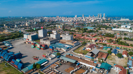 Fototapeta na wymiar aerial view of the industrial area in Dar es salaam.