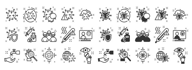 Healthcare and medicine line icons set. Medical symbols. Coronavirus Prevention. Coronavirus icon set for infographic or website. New epidemic (2019-nCoV).