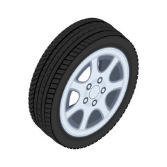 Obraz premium Car wheel, isometric design. 3D Render. Vector illustration.