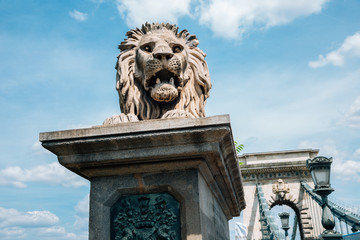 Chain bridge on danube river in Budapest, Hungary