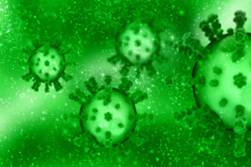 3d render Corona virus disease COVID-19. Microscopic view of a infectious virus