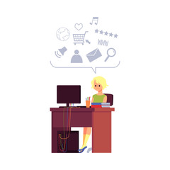 Online education - little boy using computer for browsing Internet