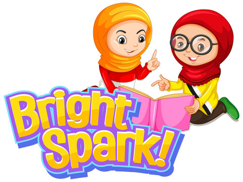 Font design for word bright spark with two muslim girls